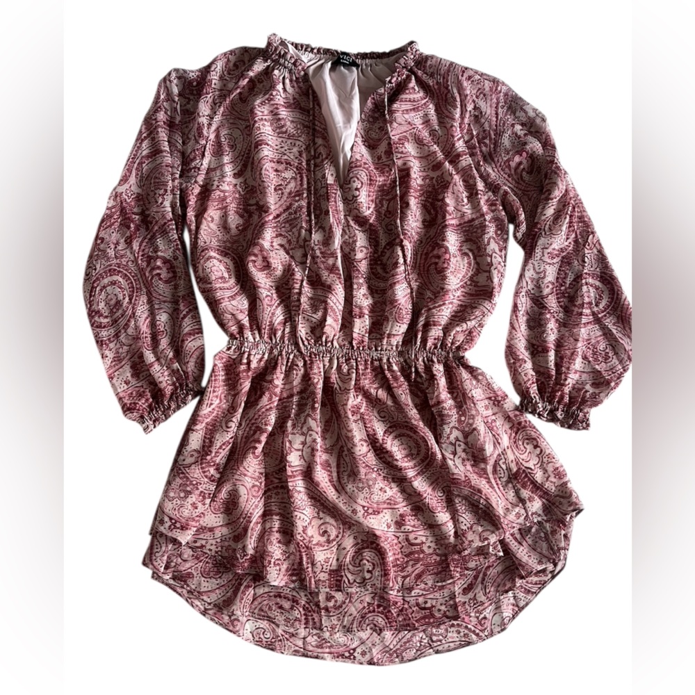 Vici Paisley Long Sleeve Drawstring Waist dress - Pink